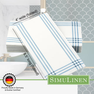 Proudly Made in Germany and Kosher Certified. Folded guest towel dimensions: 8.5" long by 4" wide.