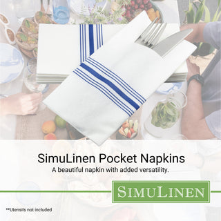 SimuLinen Pocket Napkins with a dinner setting in the background. A beautiful napkin with added versatility.