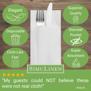 17"x17"  SimuLinen Premium Cloth-Like Dinner Napkin - WHITE & Discreet Pocket