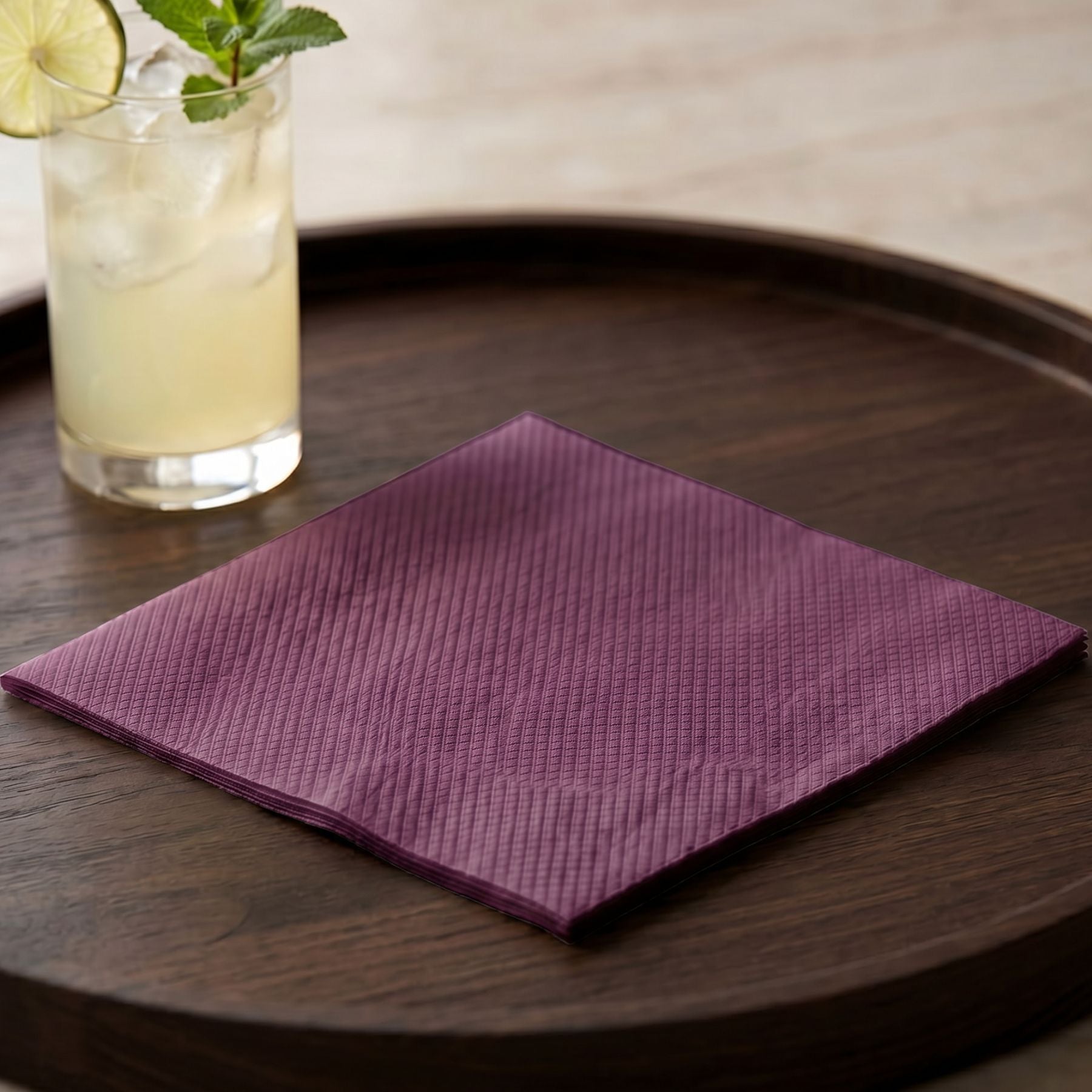 PURPLE AUBERGINE Disposable Cocktail Napkins — Cloth-Like Airlaid 10x10"