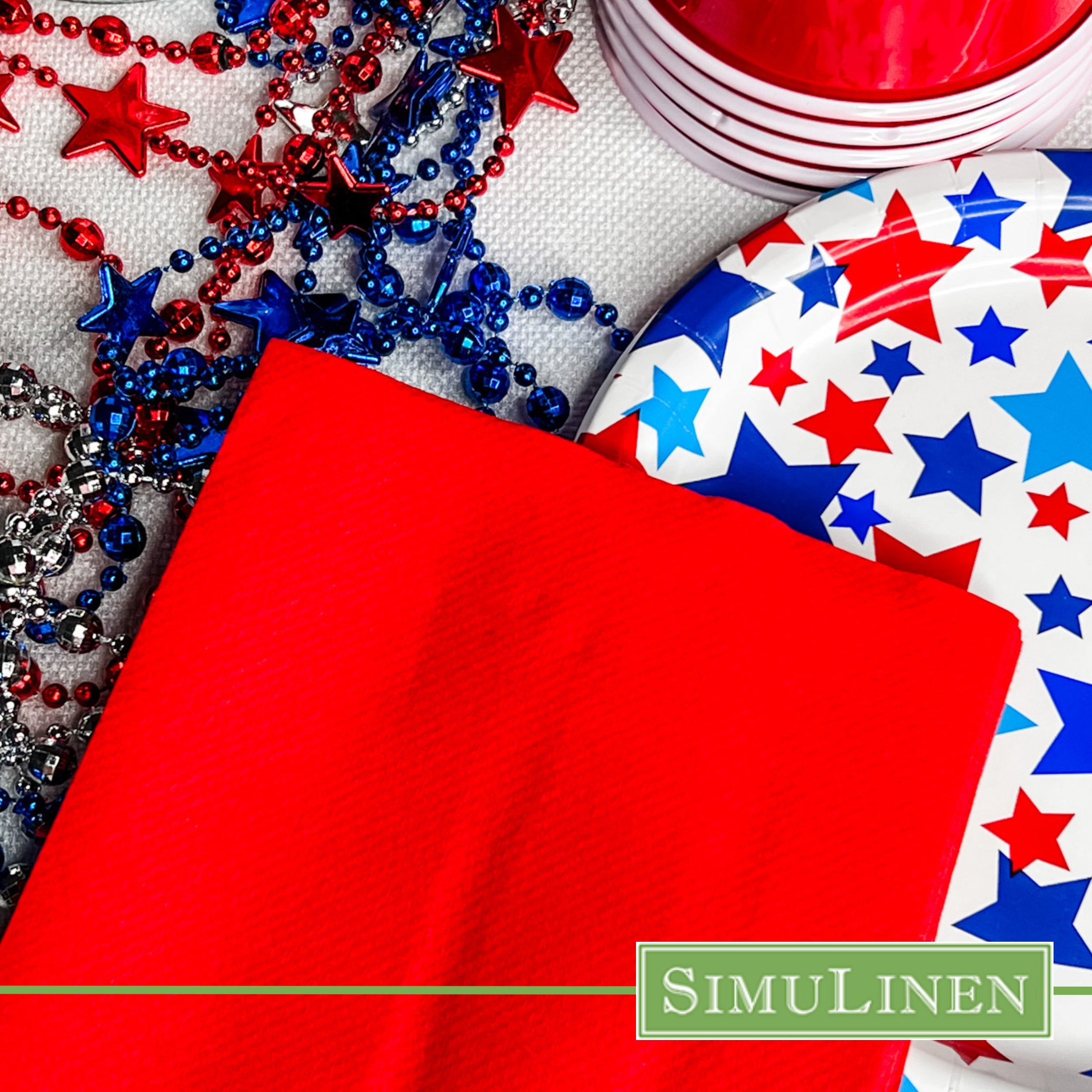 Red SimuLinen dinner napkin with patriotic table setting