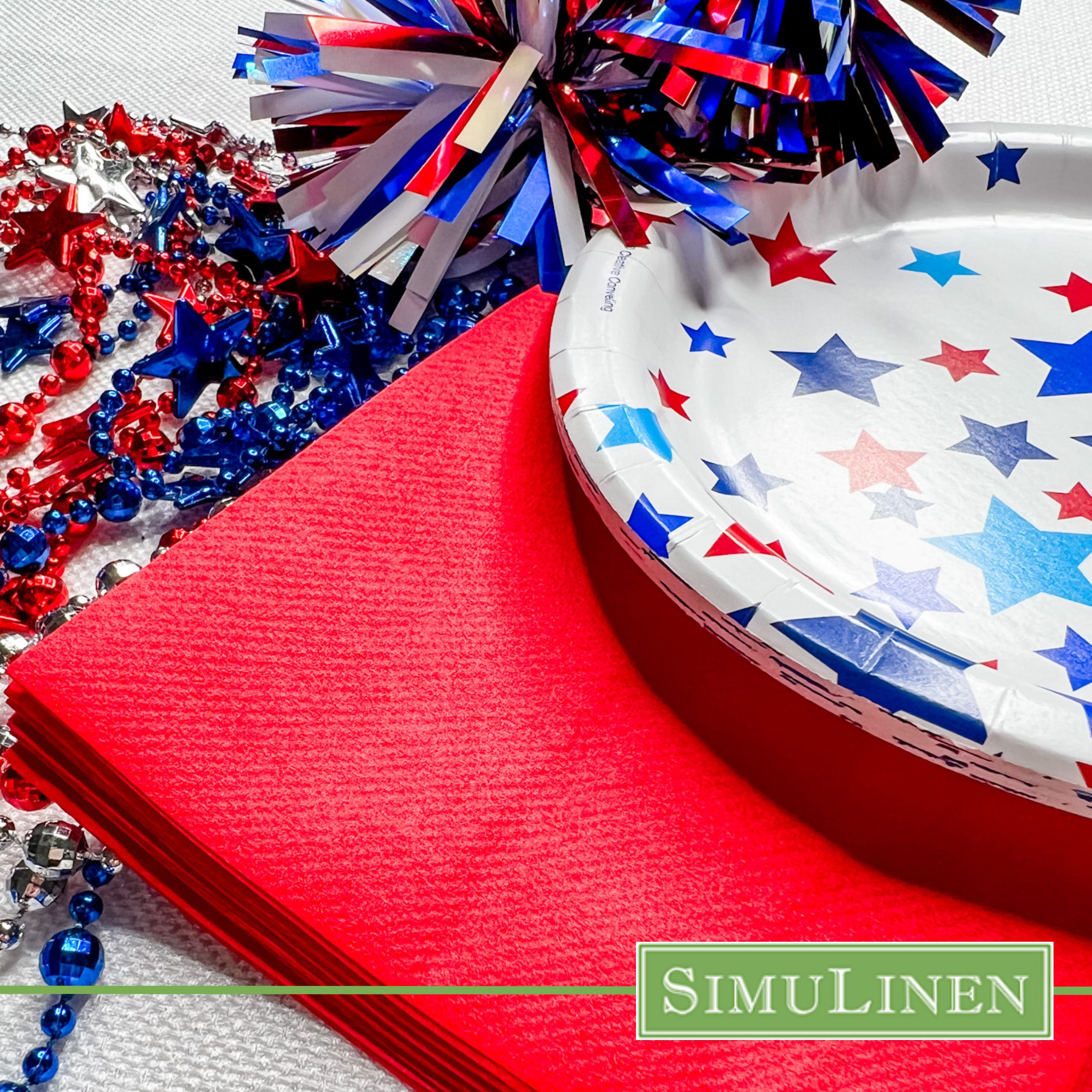Red SimuLinen dinner napkin with patriotic table setting 