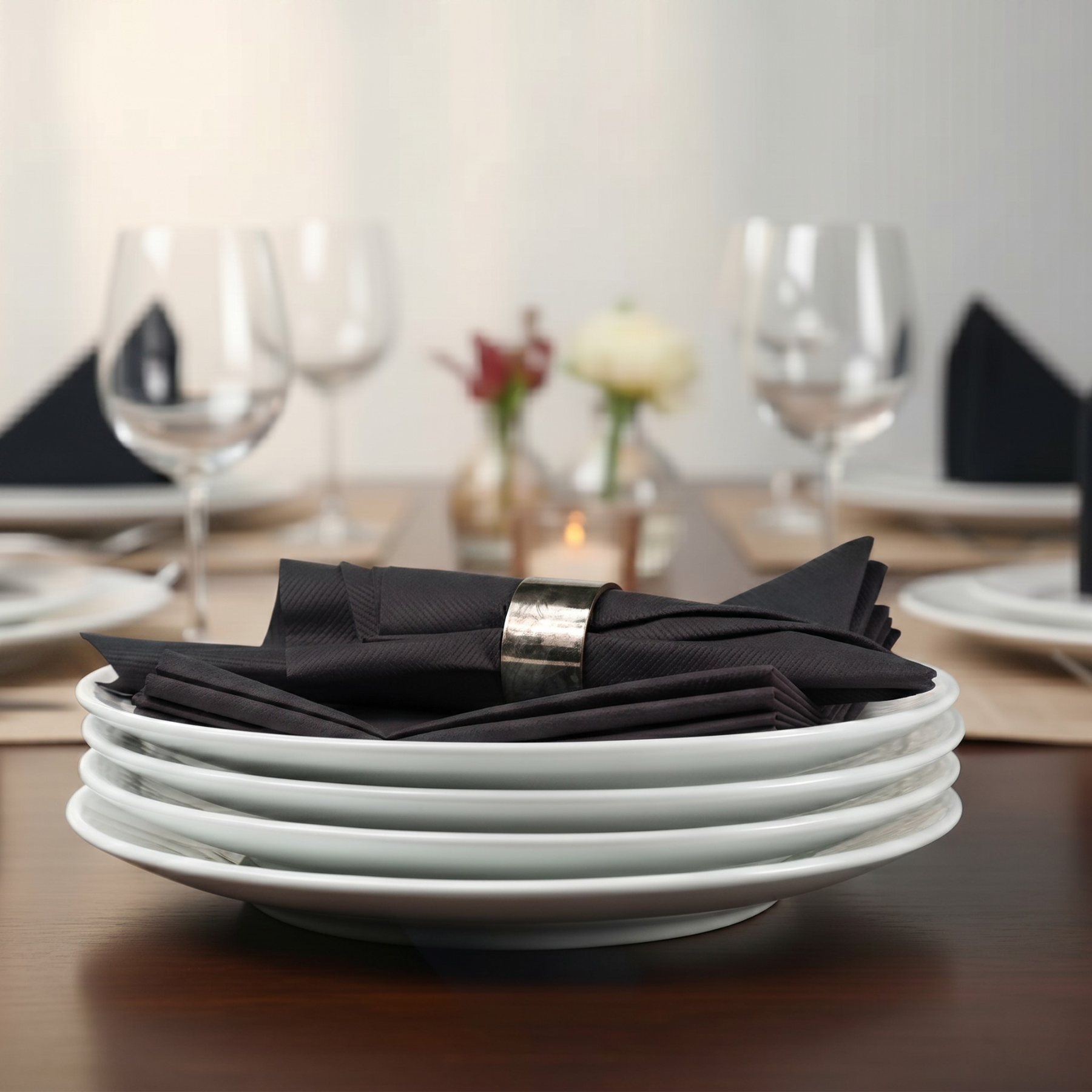 BLACK Disposable Dinner Napkins — Flat, Unfolded Airlaid 16x16" 500ct Bulk