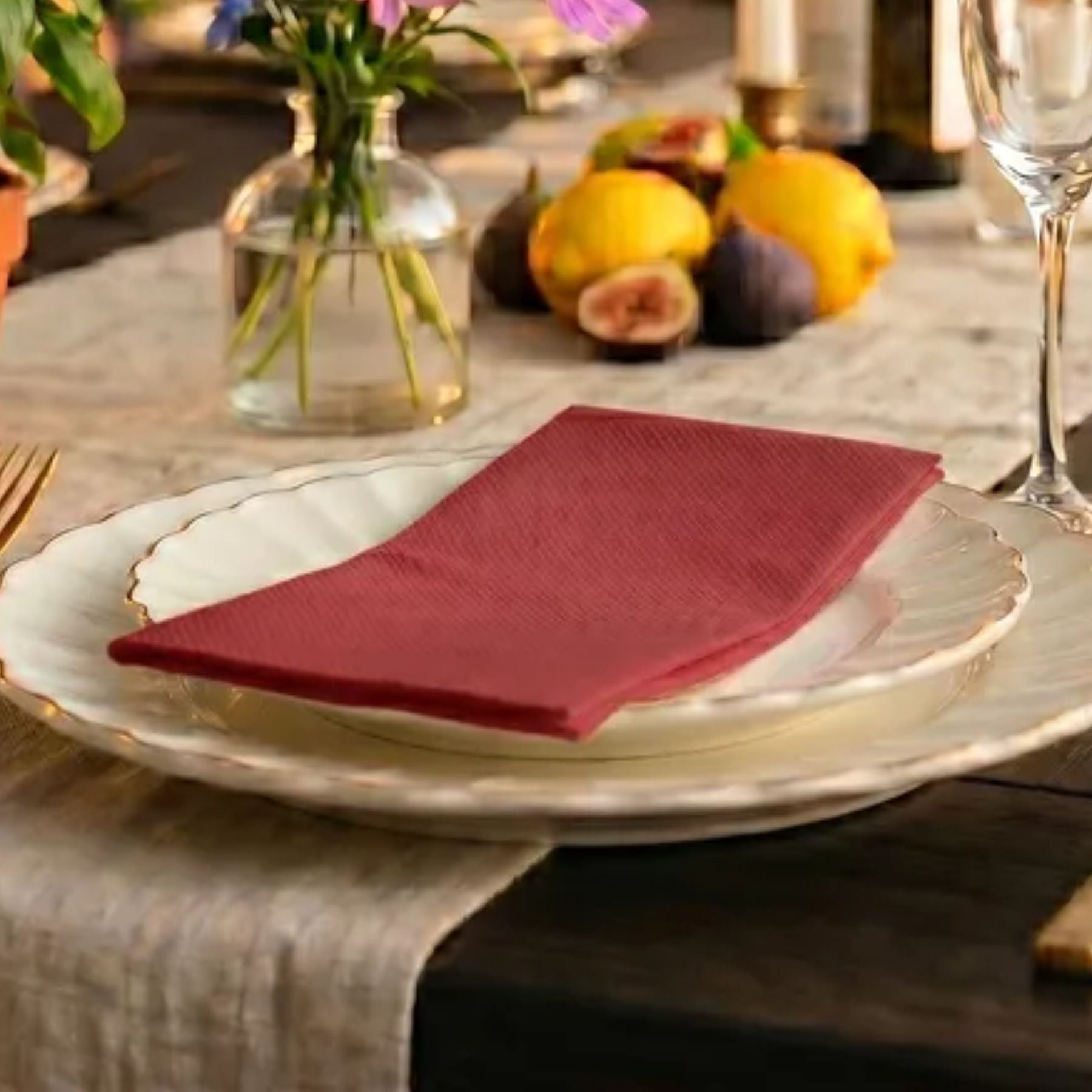 BURGUNDY RED Disposable Dinner Napkins — Cloth-Like Airlaid 16x16"