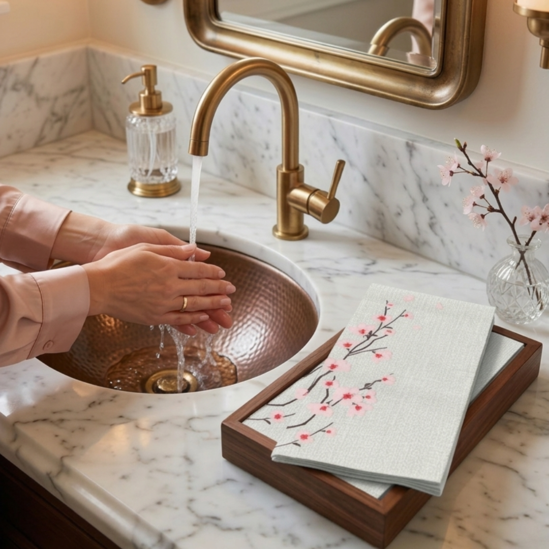 CHERRY BLOSSOM Disposable Guest Towels — Cloth-Like Airlaid 12x17"
