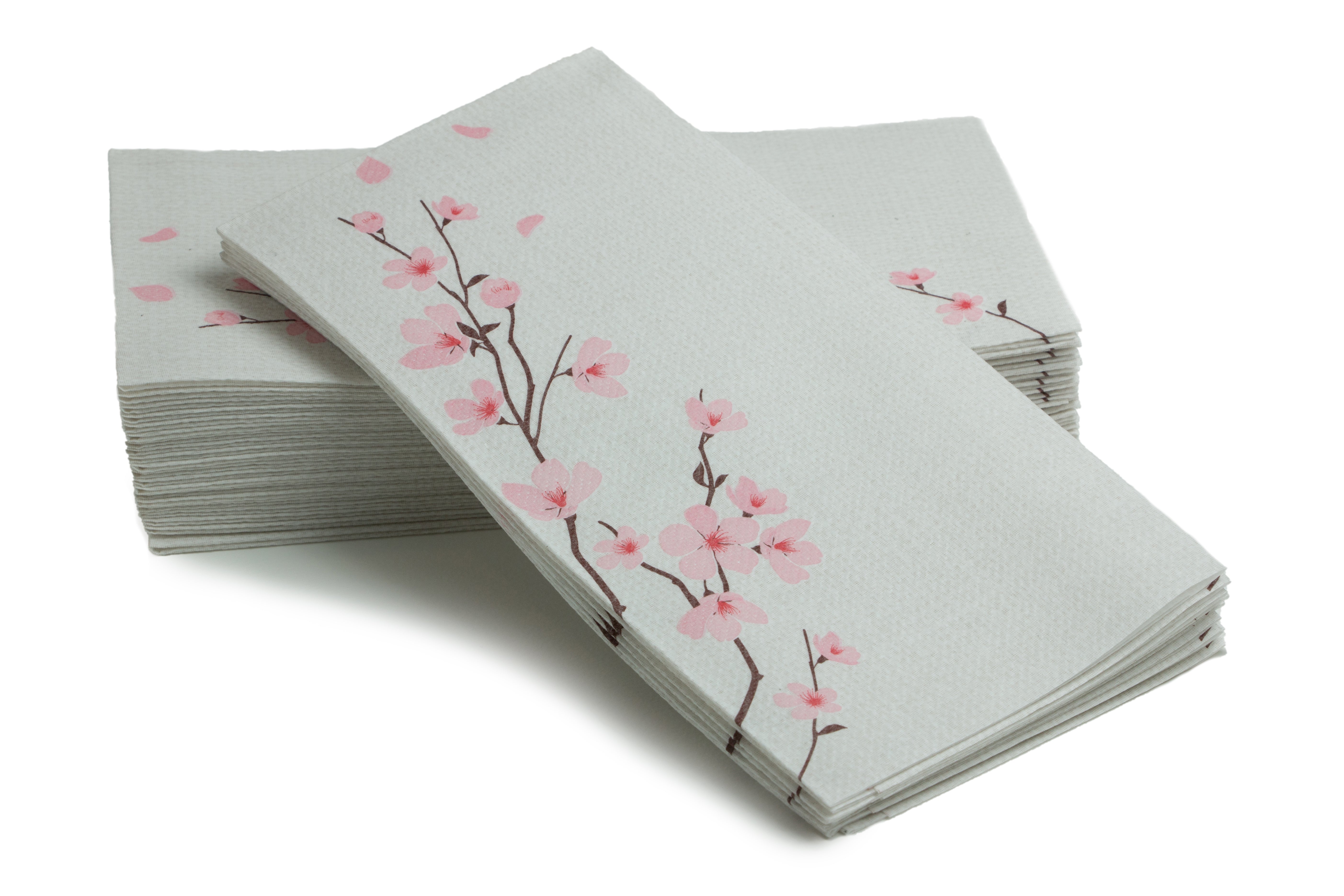 Cherry blossom SimuLinen guest hand towel on white background