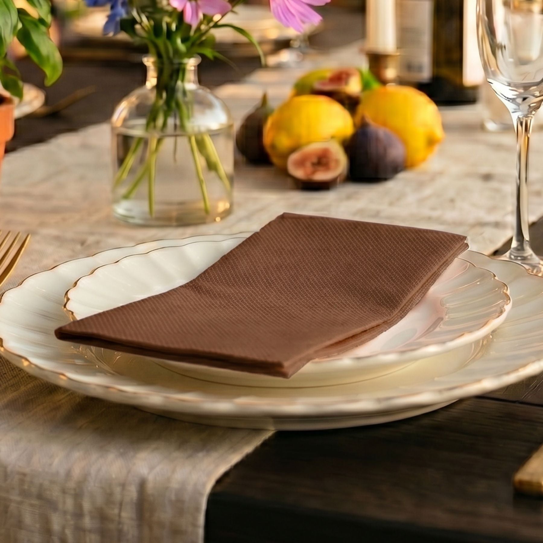 BROWN Disposable Dinner Napkins — Cloth-Like Airlaid 16x16"