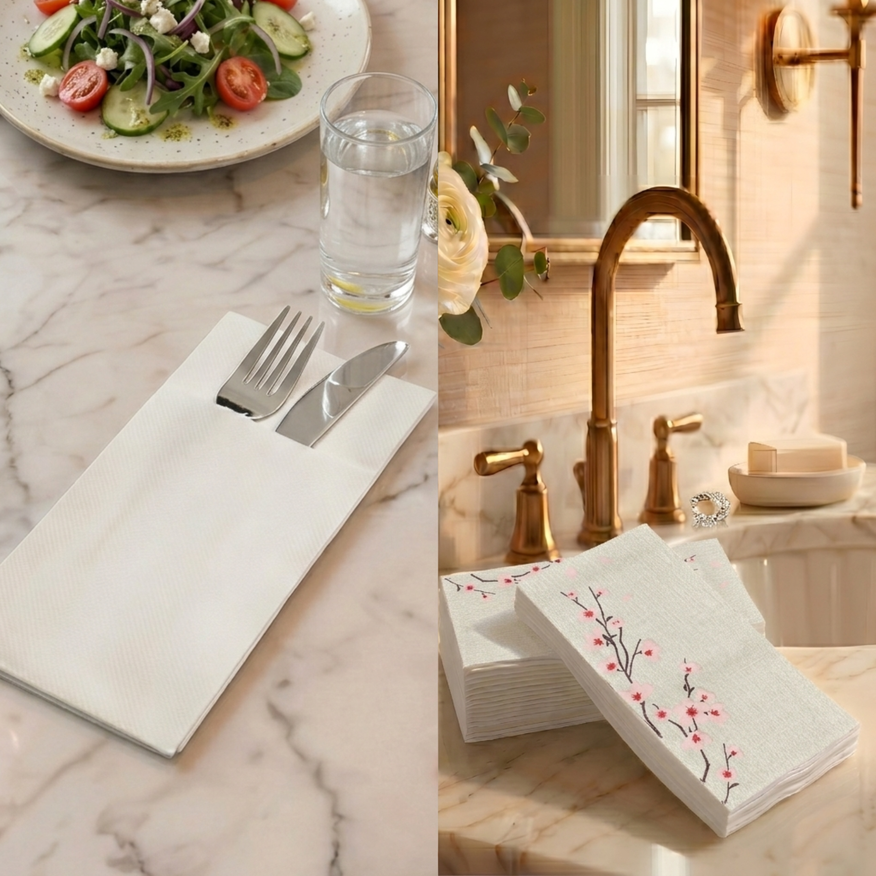 The Curated Home Set — White Pocket Napkins & Cherry Blossom Bundle