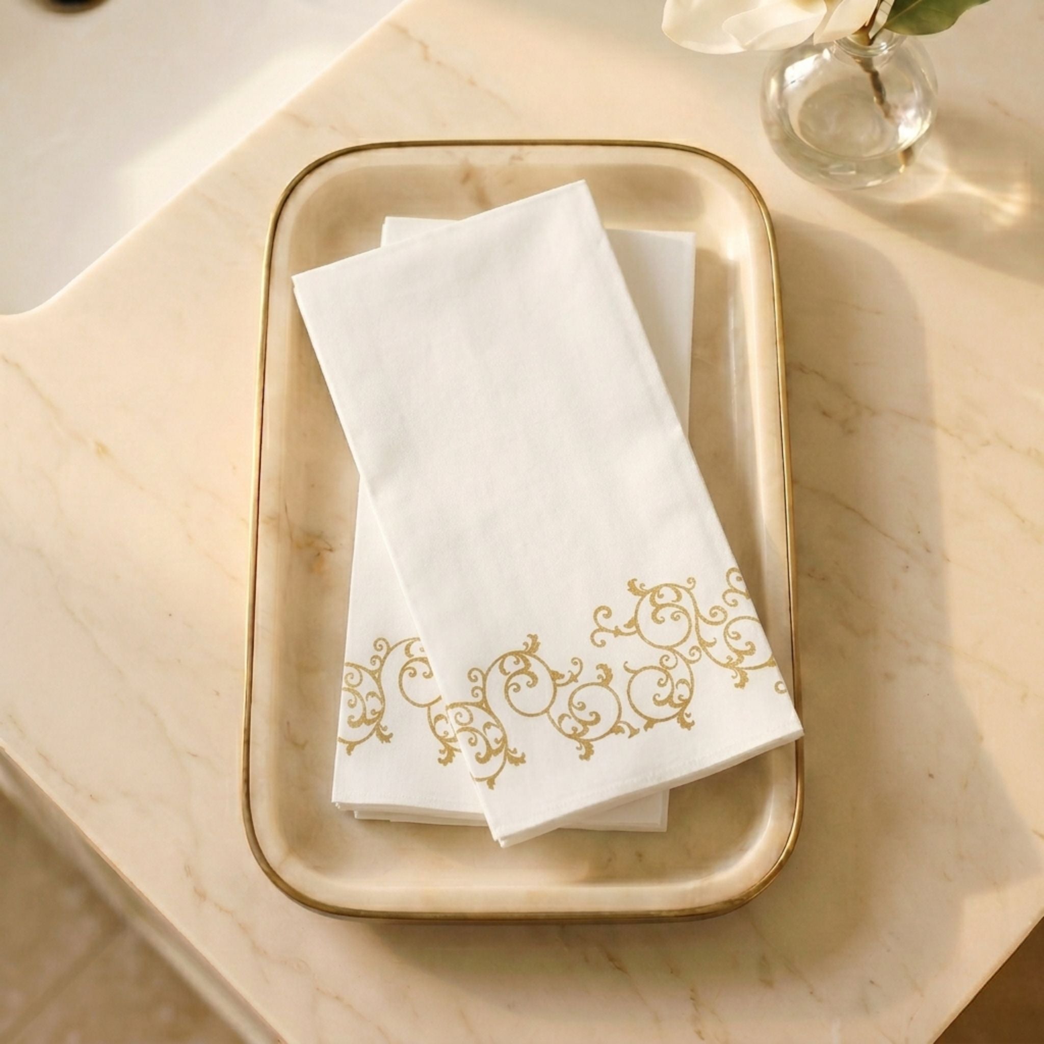 GOLD FILIGREE Disposable Guest Towels — Cloth-Like Airlaid 12x17"
