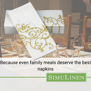 19"x17" SimuLinen Signature Gold Floral Dinner Napkin - Pack of 25 **FINAL SALE**