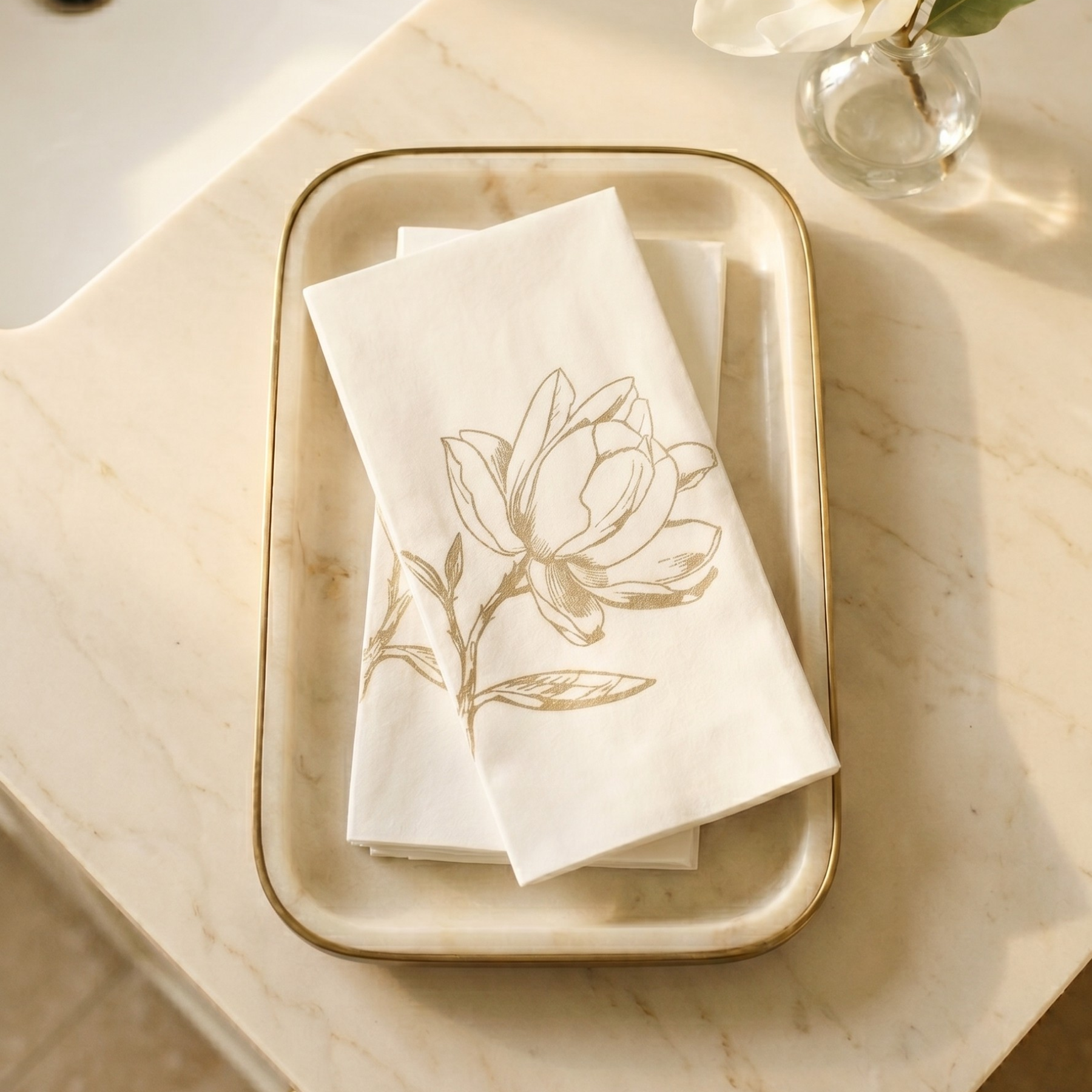 GOLD MAGNOLIA Disposable Guest Towels — Cloth-Like Airlaid 12x17"