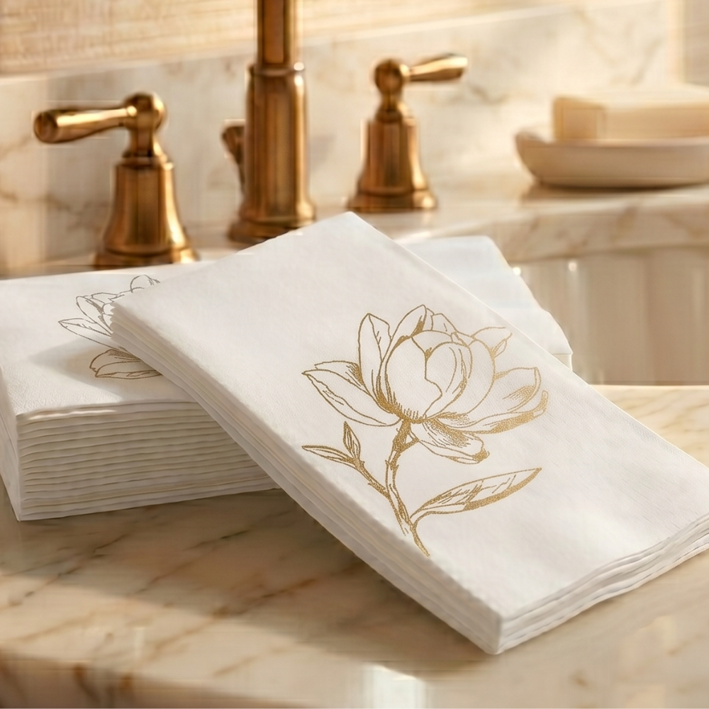 GOLD MAGNOLIA Disposable Guest Towels — Cloth-Like Airlaid 12x17"
