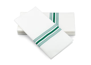17″X17″ SimuLinen Dinner Napkin with GREEN BISTRO STRIPE & Discreet Pocket