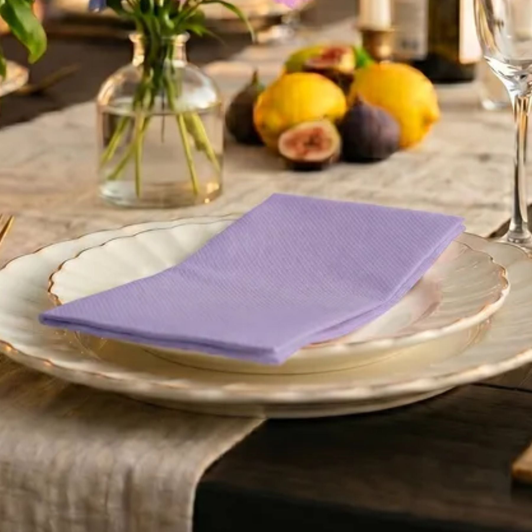 PURPLE LAVENDER Disposable Dinner Napkins — Cloth-Like Airlaid 16x16"