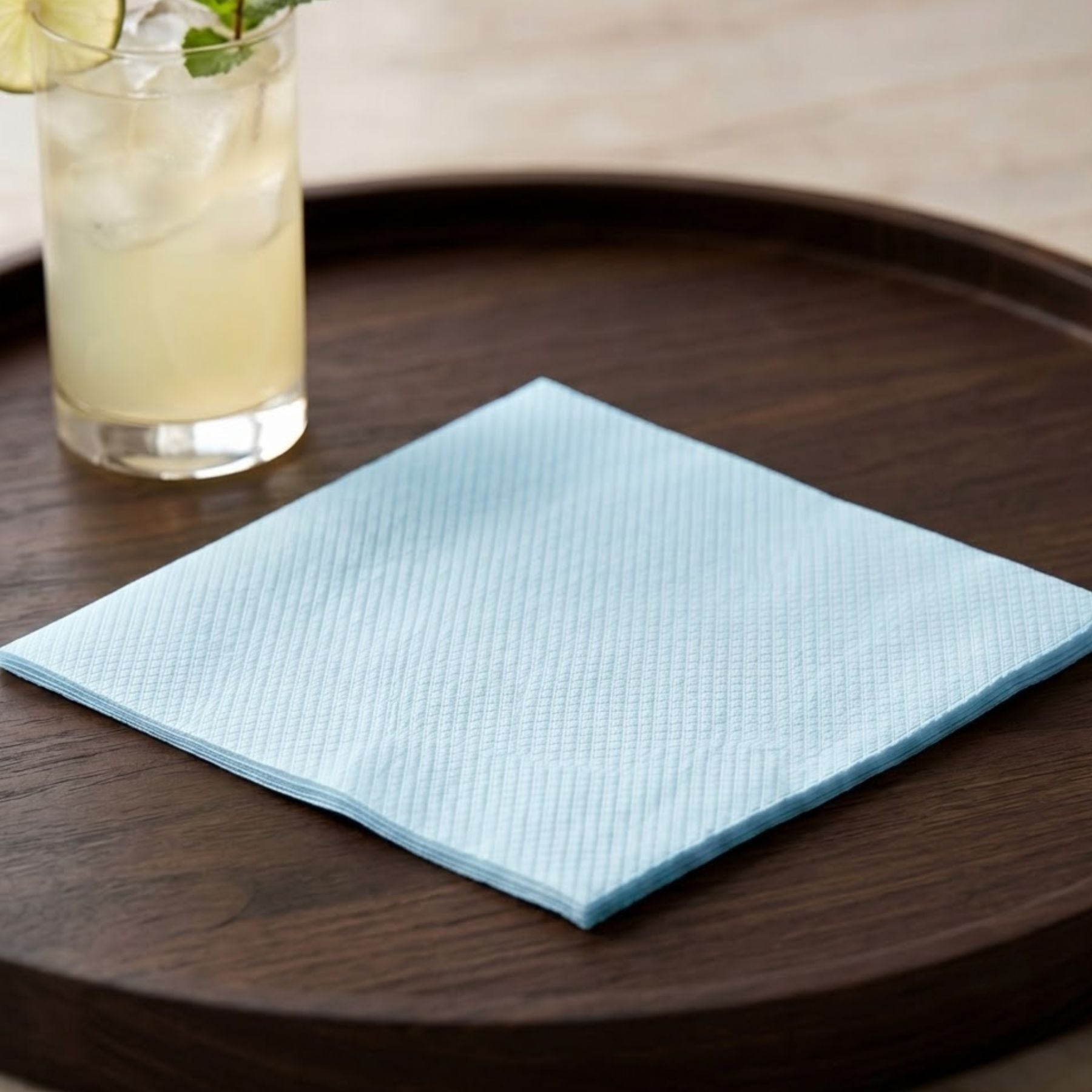 LIGHT BLUE Disposable Cocktail Napkins — Cloth-Like Airlaid 10x10"