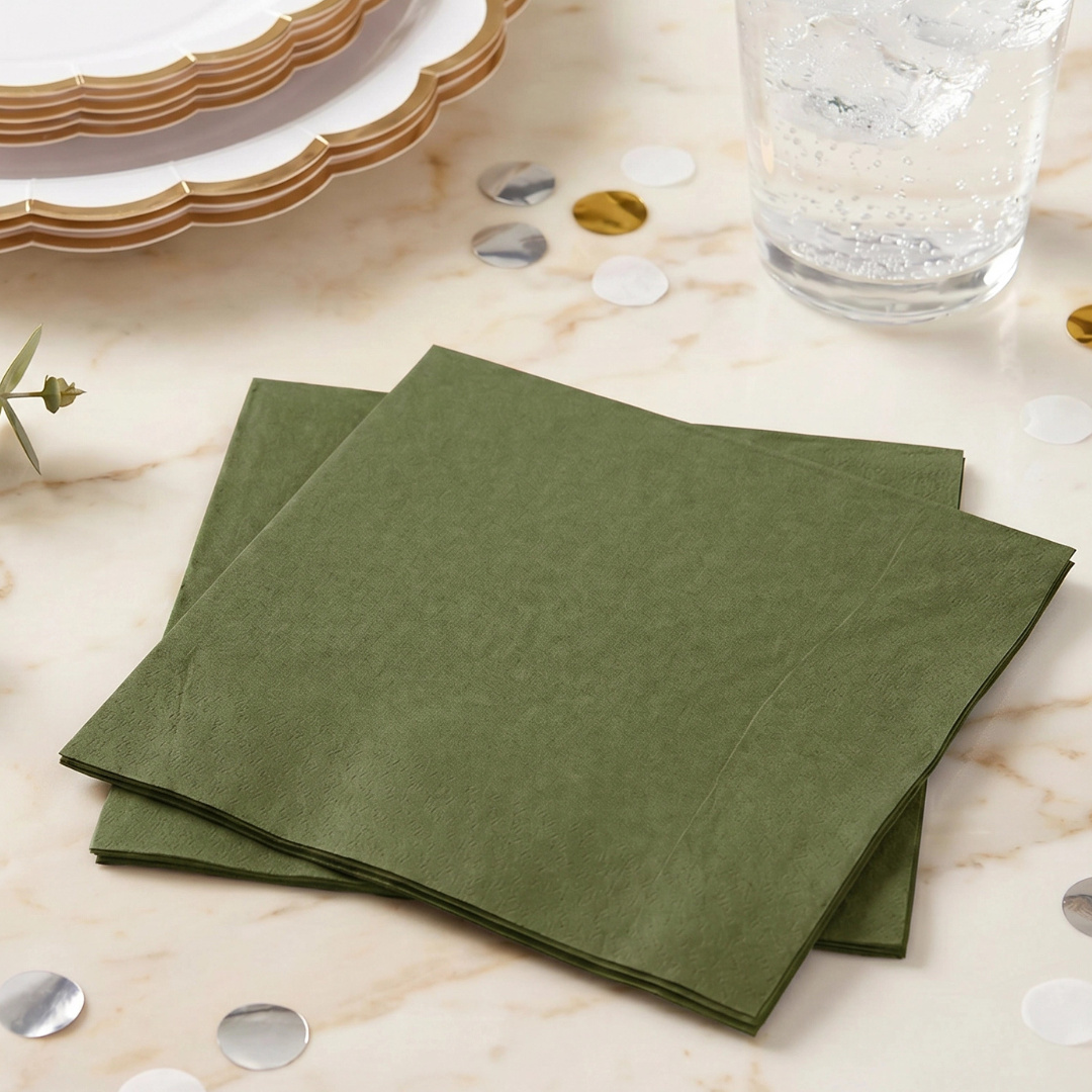 OLIVE GREEN Simplicity Disposable Napkins — Premium 3-Ply 13x13"