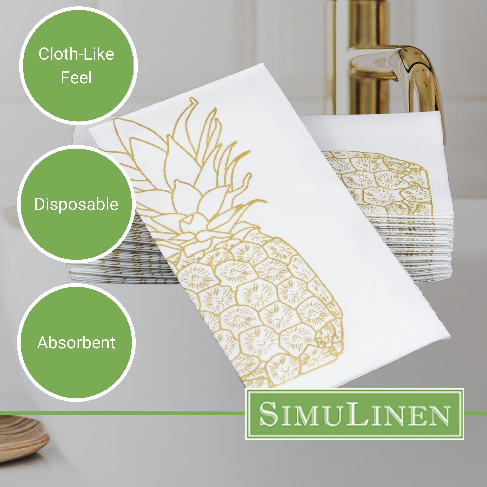 Bullet point image for SimuLinen guest towels: Cloth-like feel, disposable, and absorbent.