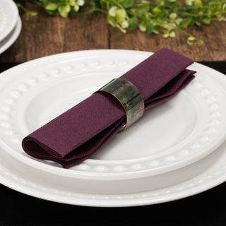 Plum dinner napkin with rustic table setting 