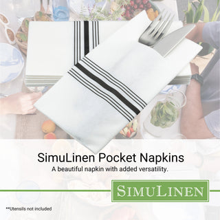 17″X17″ SimuLinen Premium Cloth-like Dinner Napkin with BLACK BISTRO STRIPE & Discreet Pocket
