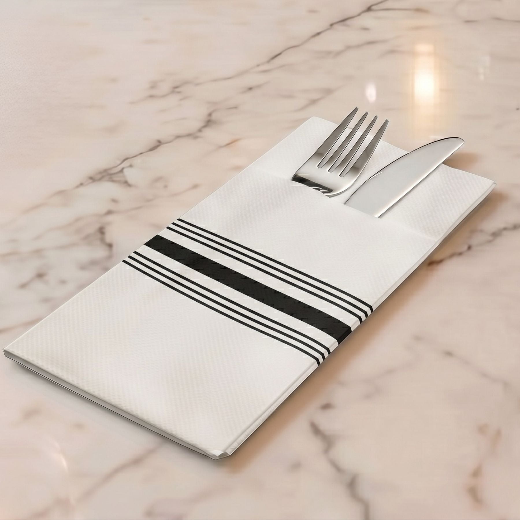 BLACK BISTRO Premium Disposable Pocket Napkins — Cloth-Like Airlaid 17x17"