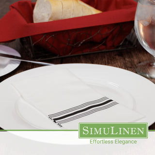 17″X17″ SimuLinen Premium Cloth-like Dinner Napkin with BLACK BISTRO STRIPE & Discreet Pocket