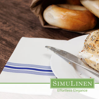 17″X17″ SimuLinen Premium Cloth-like Dinner Napkin with BLUE BISTRO STRIPE & Discreet Pocket