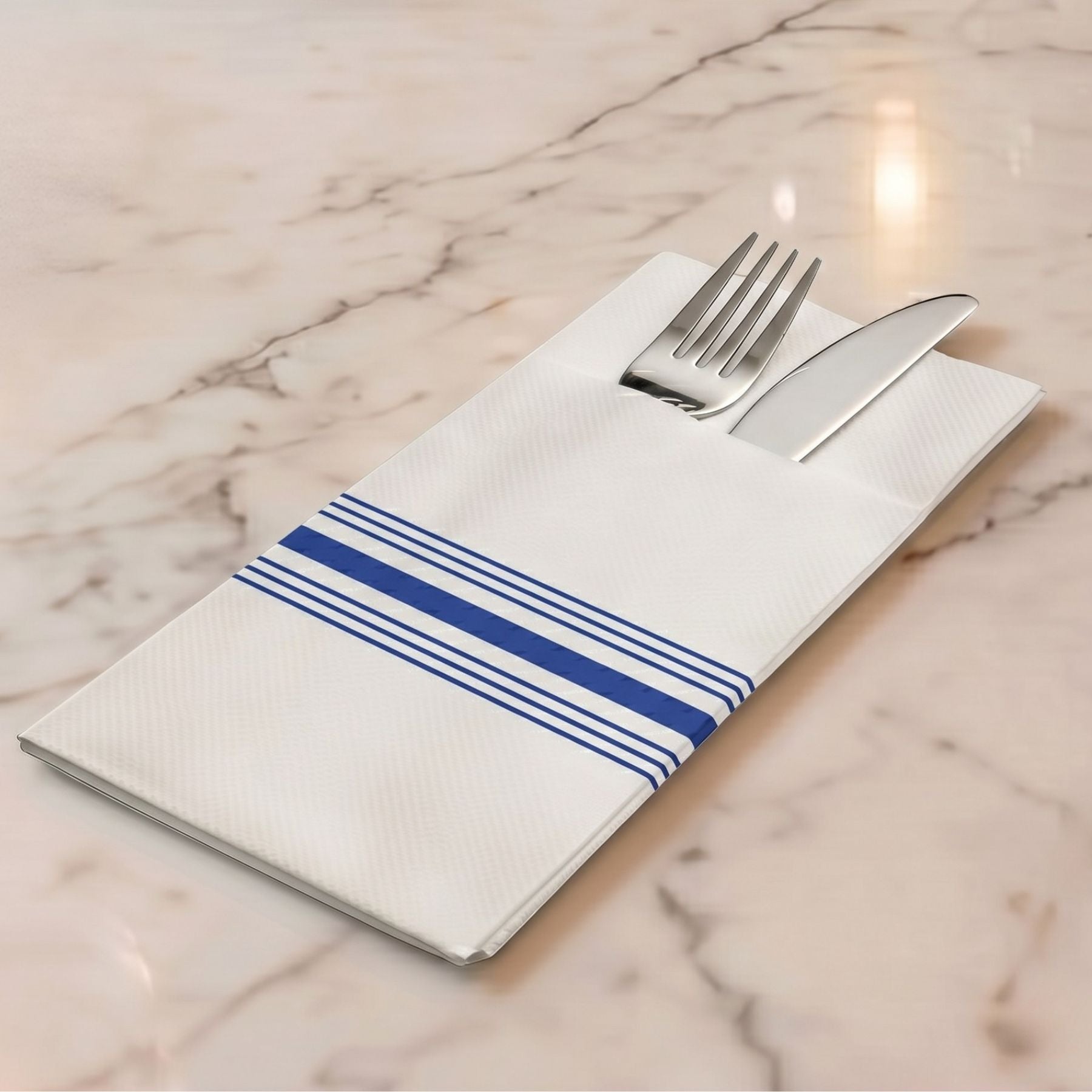 BLUE BISTRO Premium Disposable Pocket Napkins — Cloth-Like Airlaid 17x17"