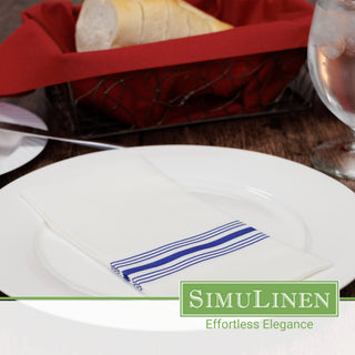 17″X17″ SimuLinen Premium Cloth-like Dinner Napkin with BLUE BISTRO STRIPE & Discreet Pocket