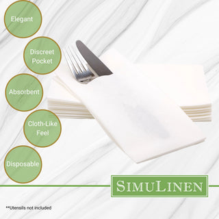 17"x17"  SimuLinen Premium Cloth-like Dinner Napkin WHITE with Discreet Pocket