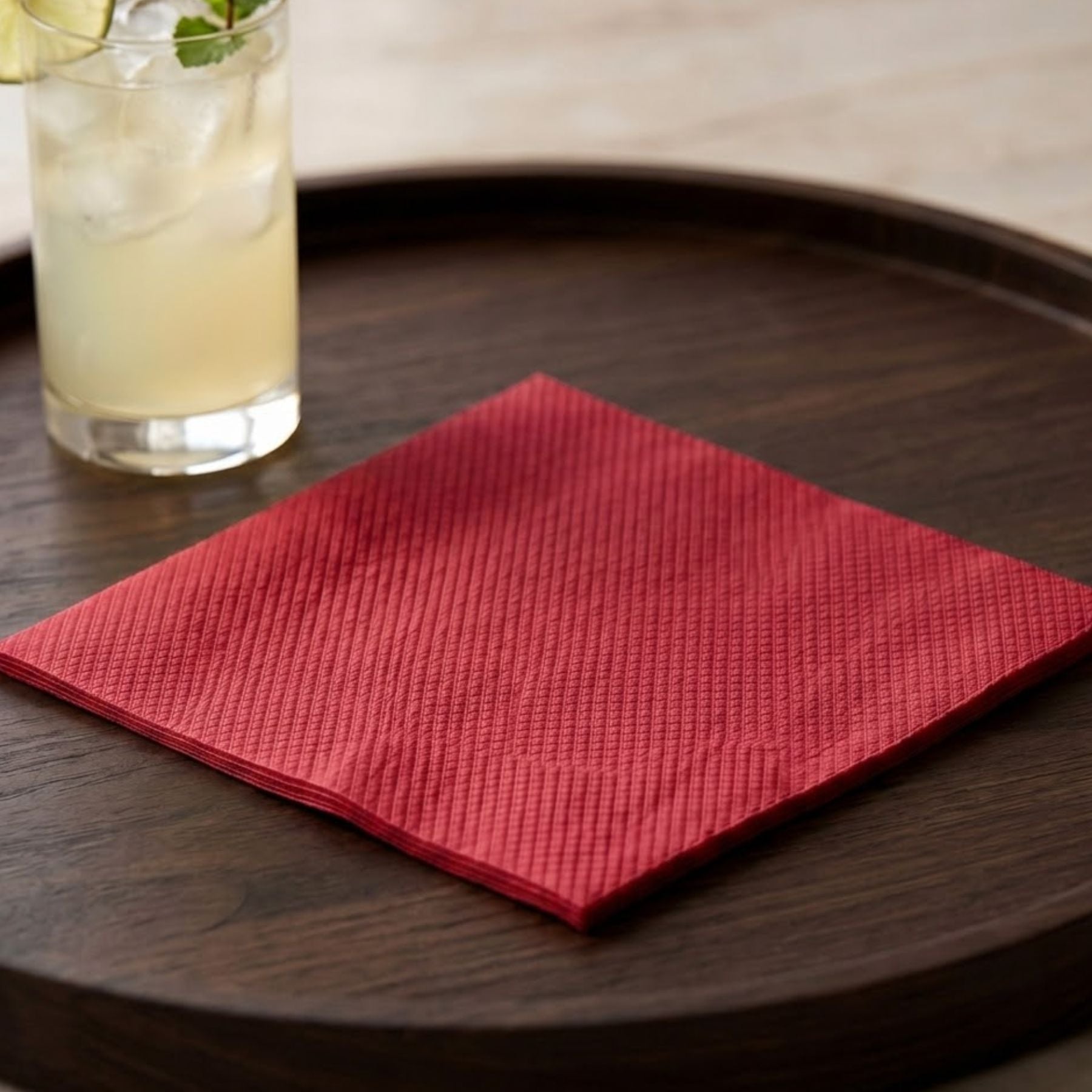 RED Disposable Cocktail Napkins — Cloth-Like Airlaid 10x10"