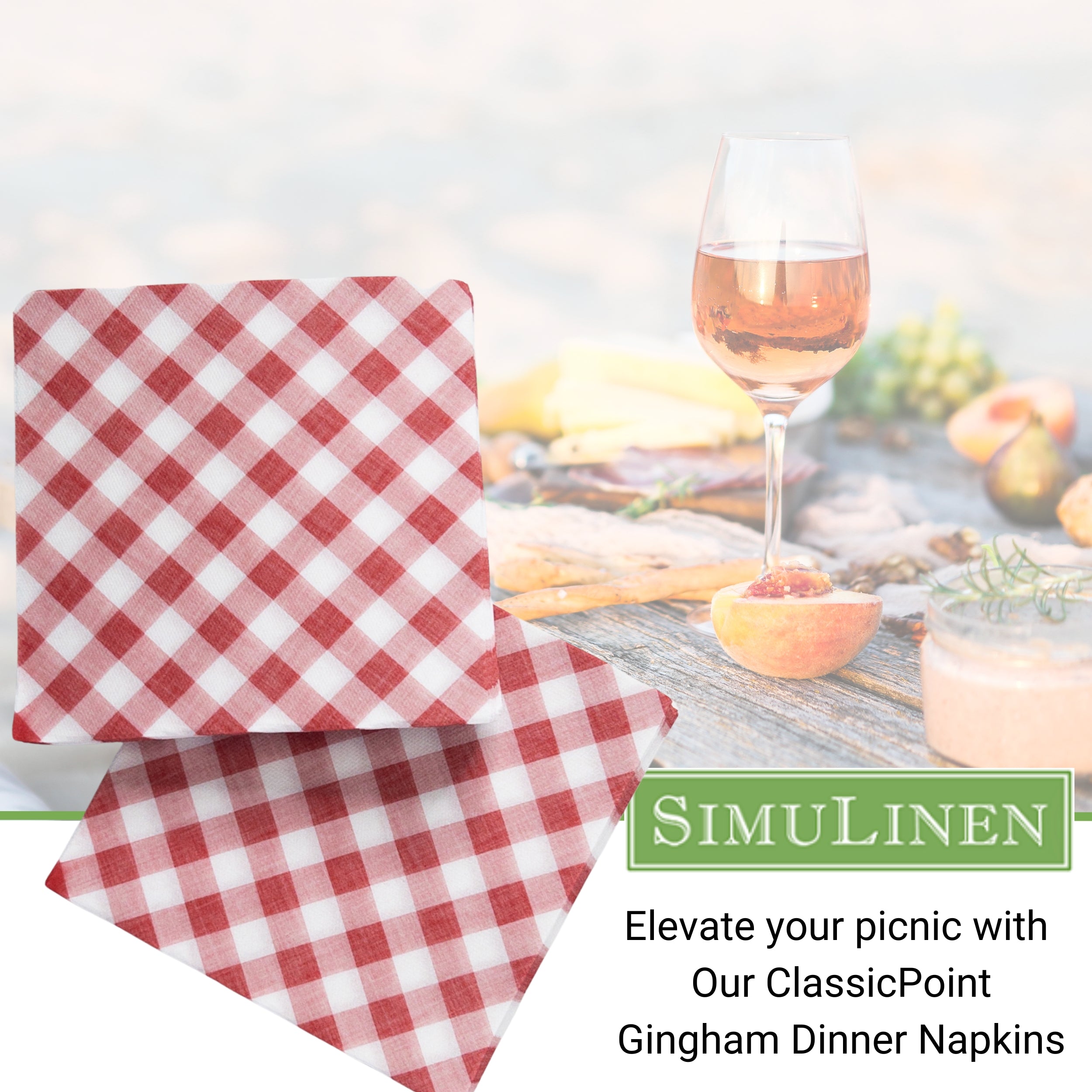 Elevate your picnic with our ClassicPoint Gingham Dinner Napkins.