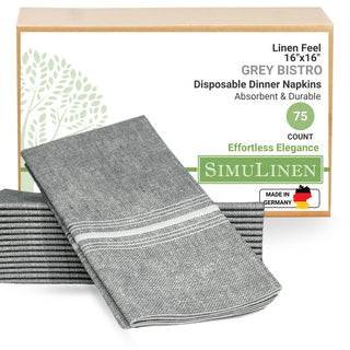 SimuLinen 16”x16”  Select Bistro Napkins – White and Grey – Disposable and Durable, Light Weight Paper Napkins, – Box of 75