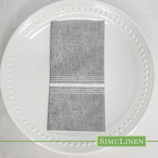 SimuLinen 16”x16”  Select Bistro Napkins – White and Grey – Disposable and Durable, Light Weight Paper Napkins, – Box of 75