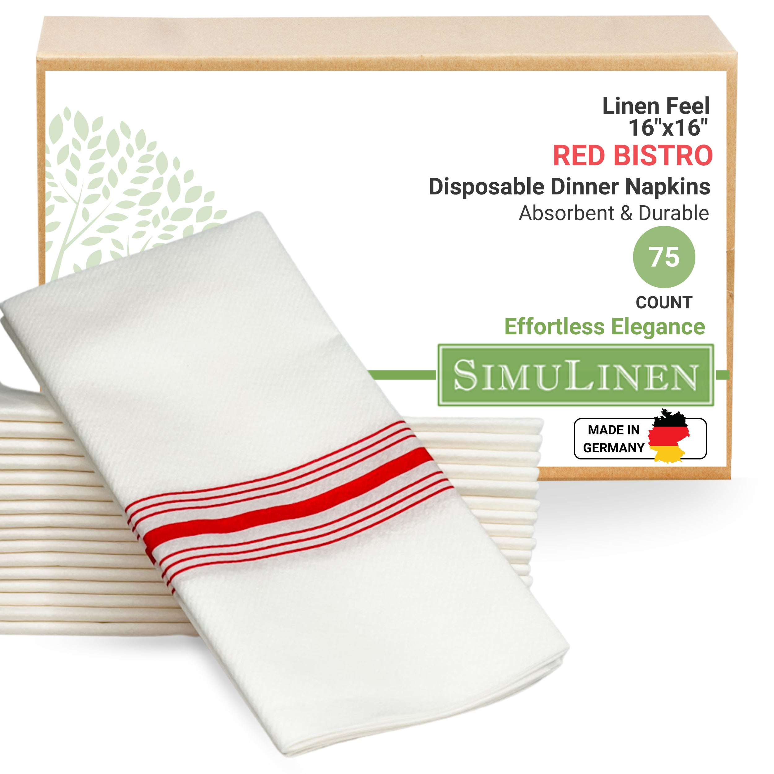 Red bistro stripe SimuLinen select napkins with poduct box background