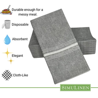 SimuLinen 16”x16”  Select Bistro Napkins – White and Grey – Disposable and Durable, Light Weight Paper Napkins, – Box of 75