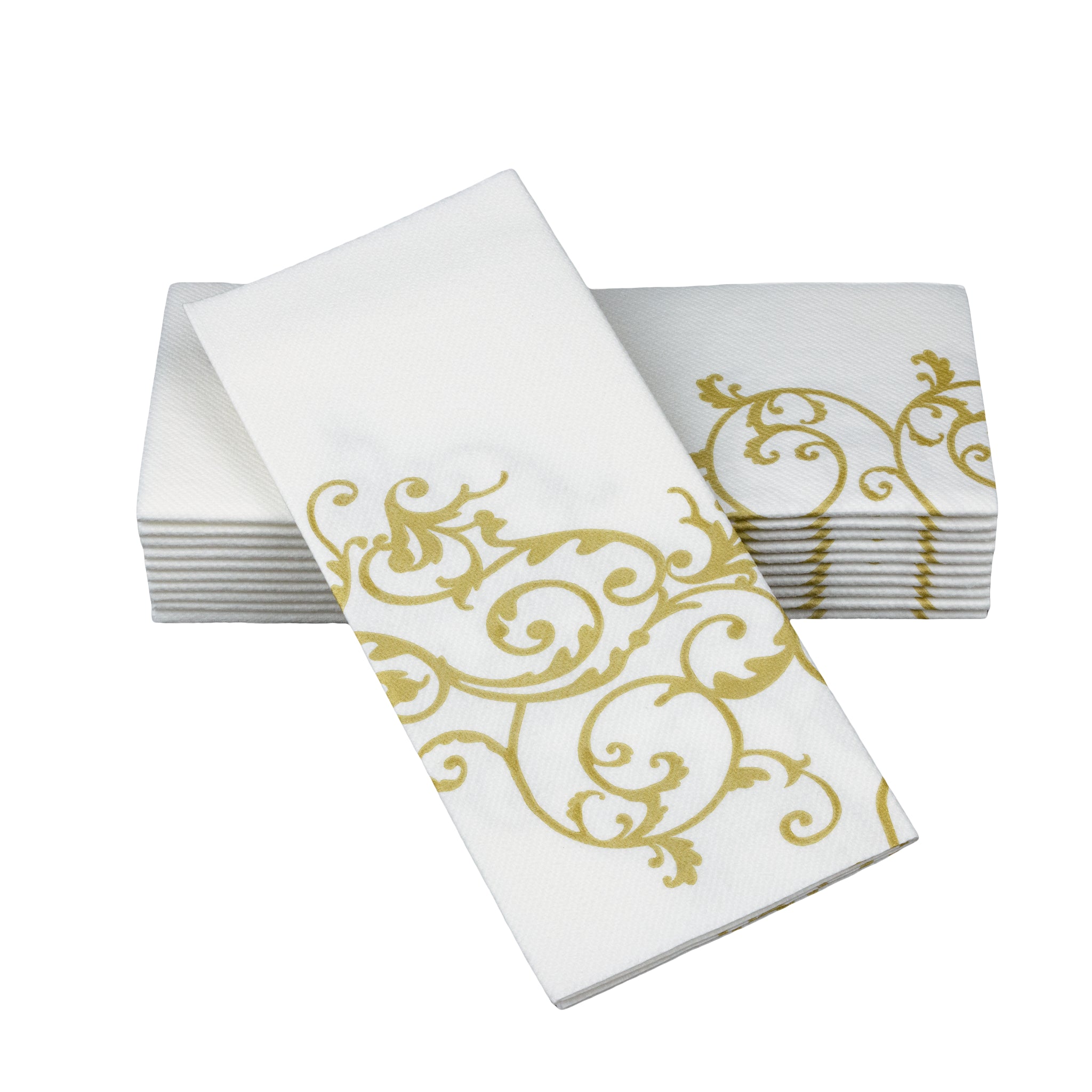 White with Gold Stripe Guest Paper Dinner Napkins | 16 Napkins