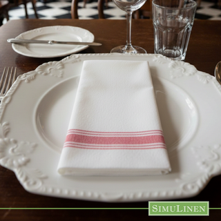 19"x17" SimuLinen Signature Red-Bistro Stripe Dinner Napkin
