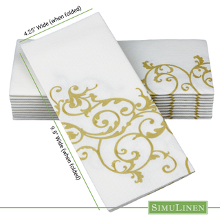 19"x17" SimuLinen Signature Gold-Floral Dinner Napkin