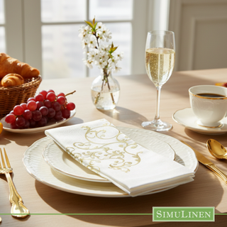 19"x17" SimuLinen Signature Gold-Floral Dinner Napkin