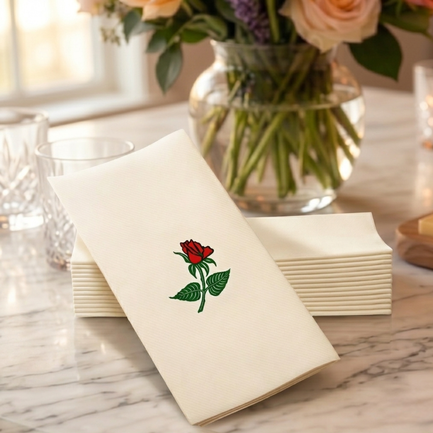 SIGNATURE ROSE Disposable Dinner Napkins — Cloth-Like Airlaid 19x17"
