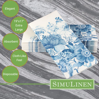 19"x17" SimuLinen Signature Blue Garden Dinner Napkin