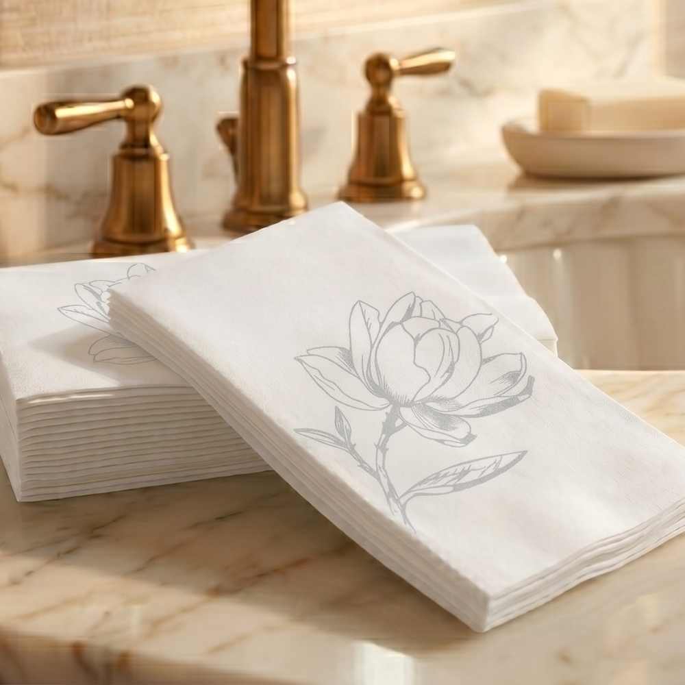 SILVER MAGNOLIA Disposable Guest Towels — Cloth-Like Airlaid 12x17"