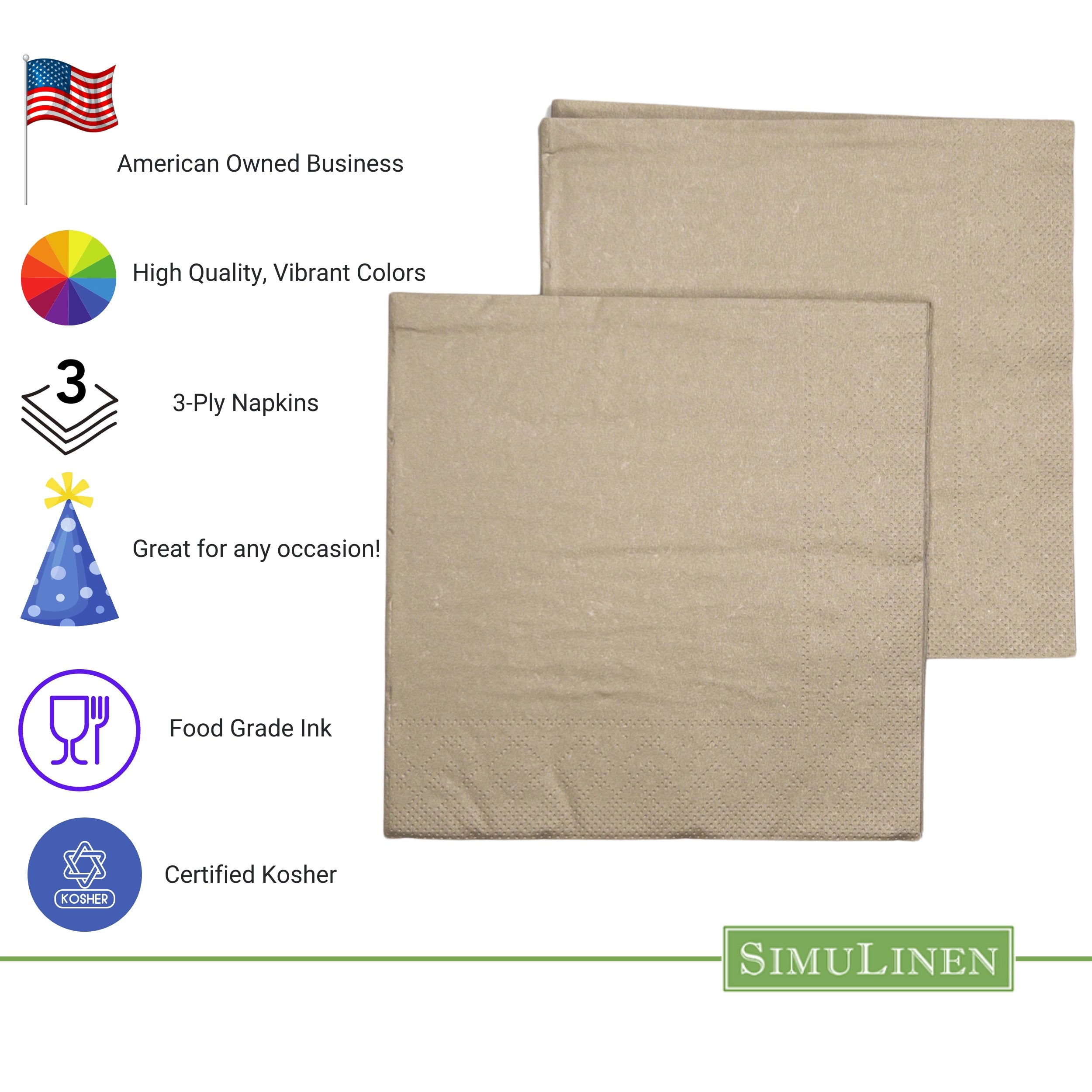 CHAMPAGNE GOLD Simplicity Disposable Napkins — Premium 3-Ply 13x13"