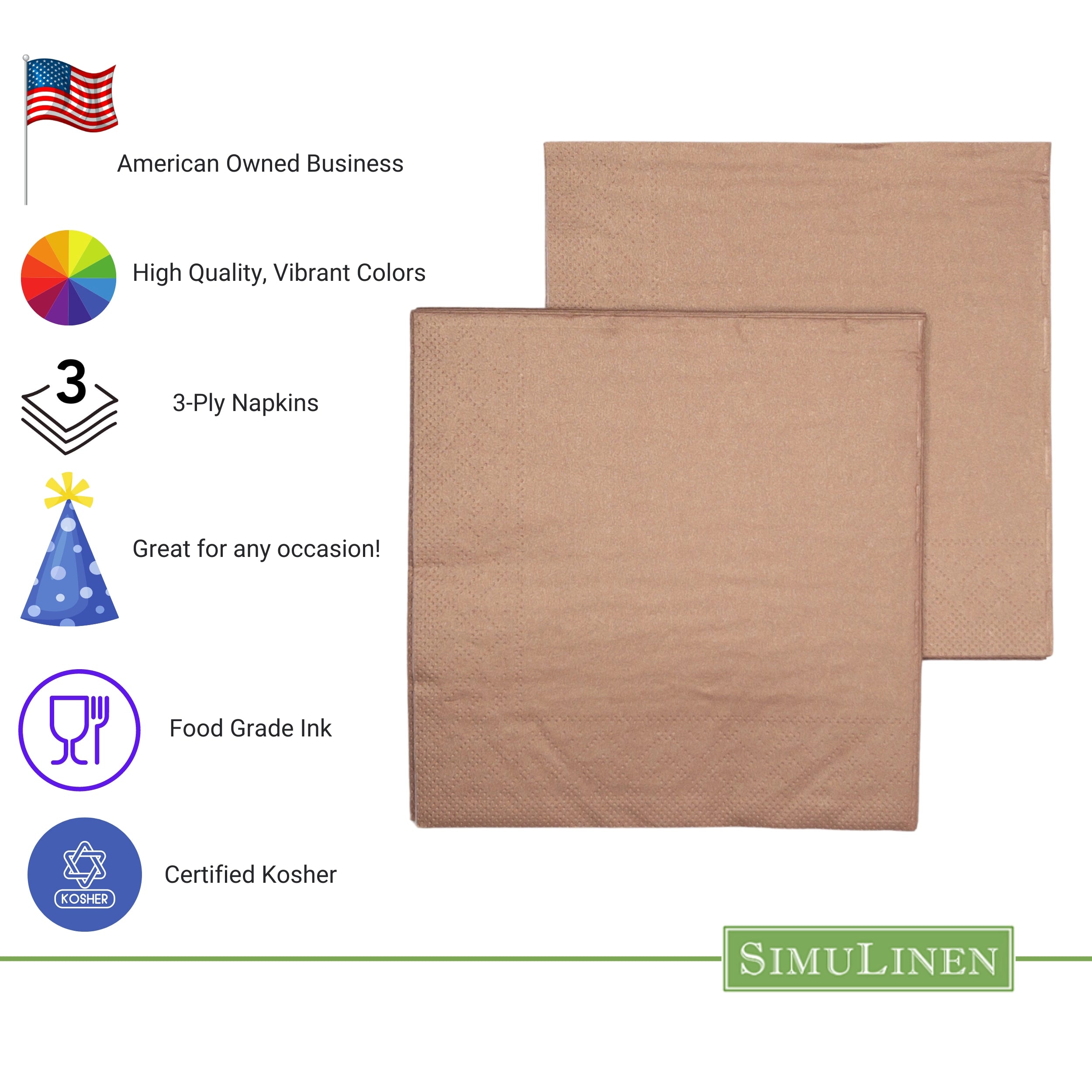 ROSE GOLD Simplicity Disposable Napkins — Premium 3-Ply 13x13"