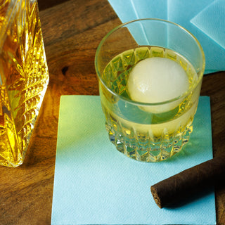 Sky Blue beverage napkins with whiskey glass