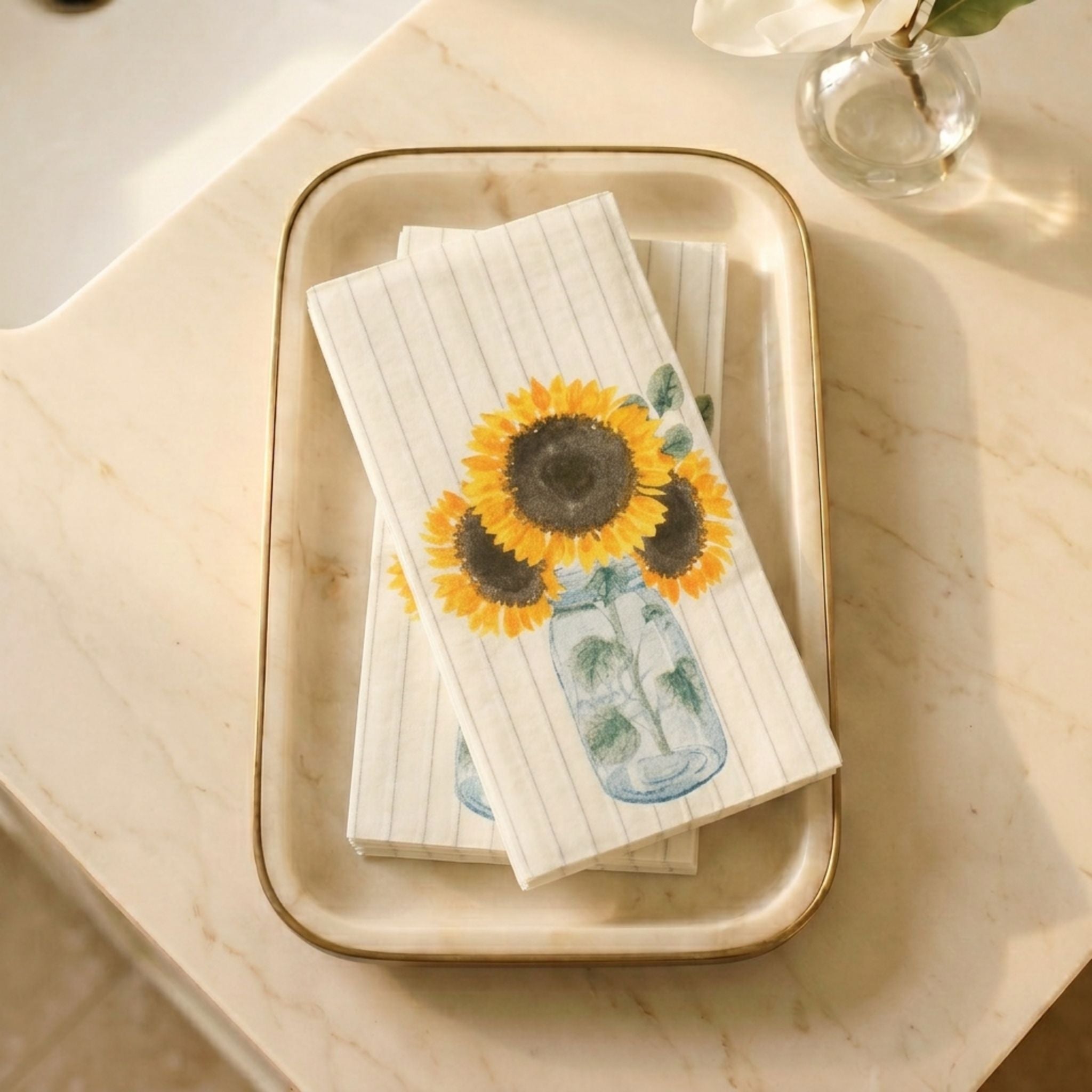 SUNFLOWERS & SHIPLAP Disposable Guest Towels — Cloth-Like Airlaid 12x17"