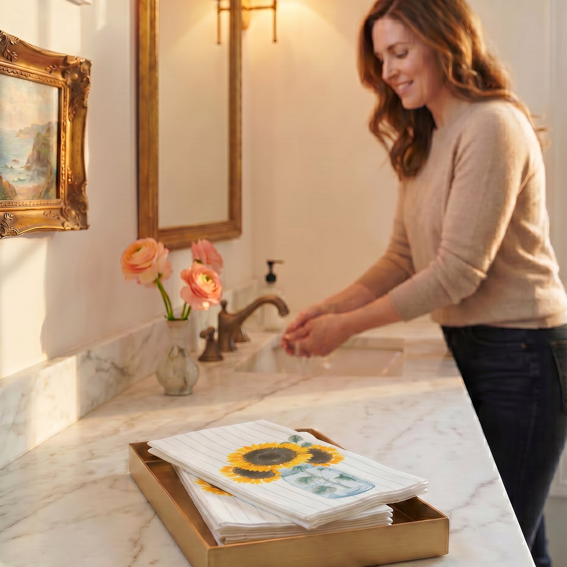 SUNFLOWERS & SHIPLAP Disposable Guest Towels — Cloth-Like Airlaid 12x17"