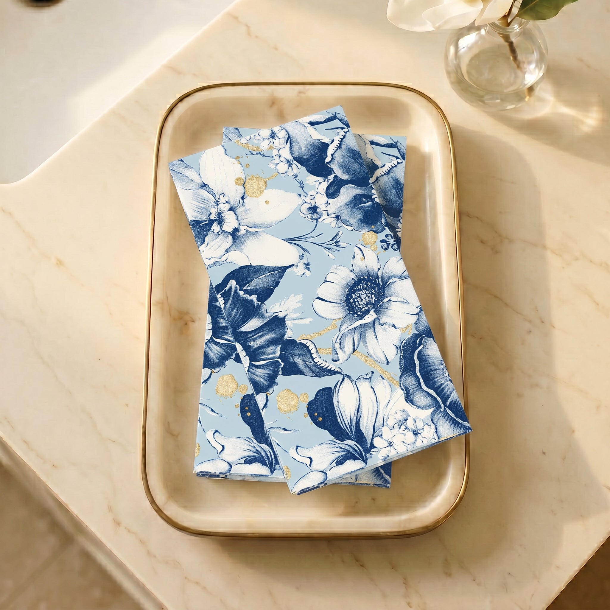 BLUE FLORAL GARDEN Disposable Guest Towels — Cloth-Like Airlaid 12x17"