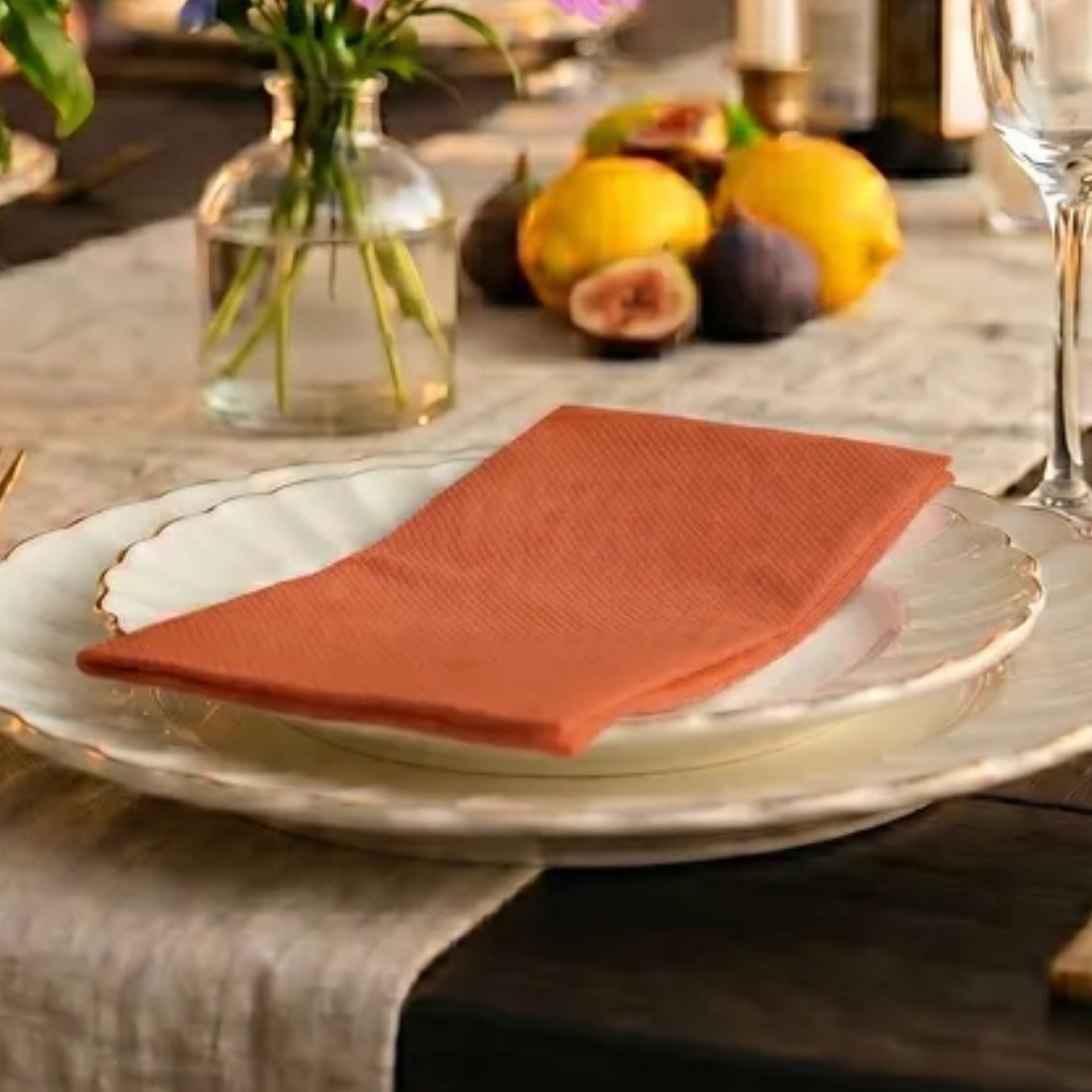 ORANGE TERRACOTTA Disposable Dinner Napkins — Cloth-Like Airlaid 16x16"