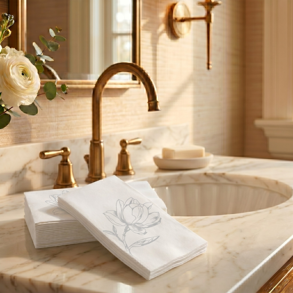 SILVER MAGNOLIA Disposable Guest Towels — Cloth-Like Airlaid 12x17"
